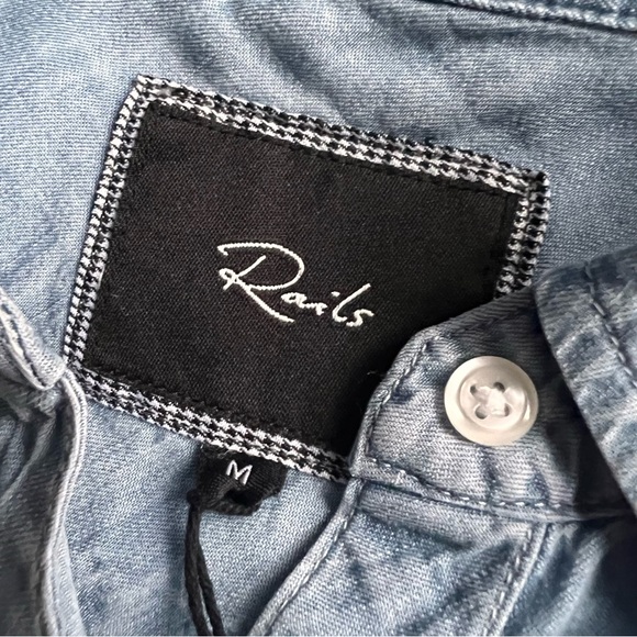 NWT Rails Harper Tencel Collar Button Down Chambray Denim Plaid Long Sleeve Top - Picture 3 of 17